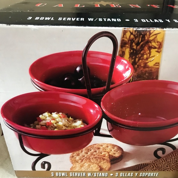 Caliente 3 Bowl Server with Stand Red and Bronze - Picture 3 of 7